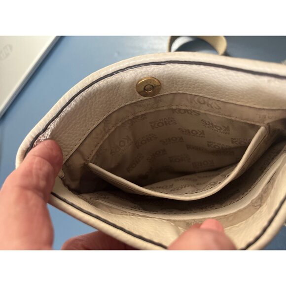 Michael Kors Cream White Pebbled Leather Crossbody Bag Gold Hardware Snap Close - Picture 9 of 13